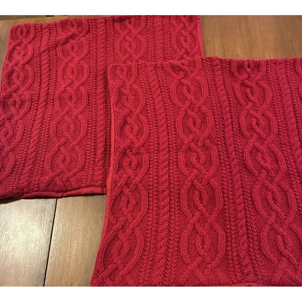 2 Cuddl Duds Cable Knit Sweater Pillow Cover Sham Red 24" X 24" Set Of Two